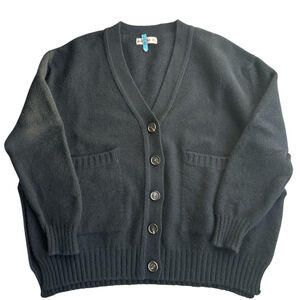 &Daughter Wool Cashmere Black Oversized Cardigan Front Pockets Side Slits SzM